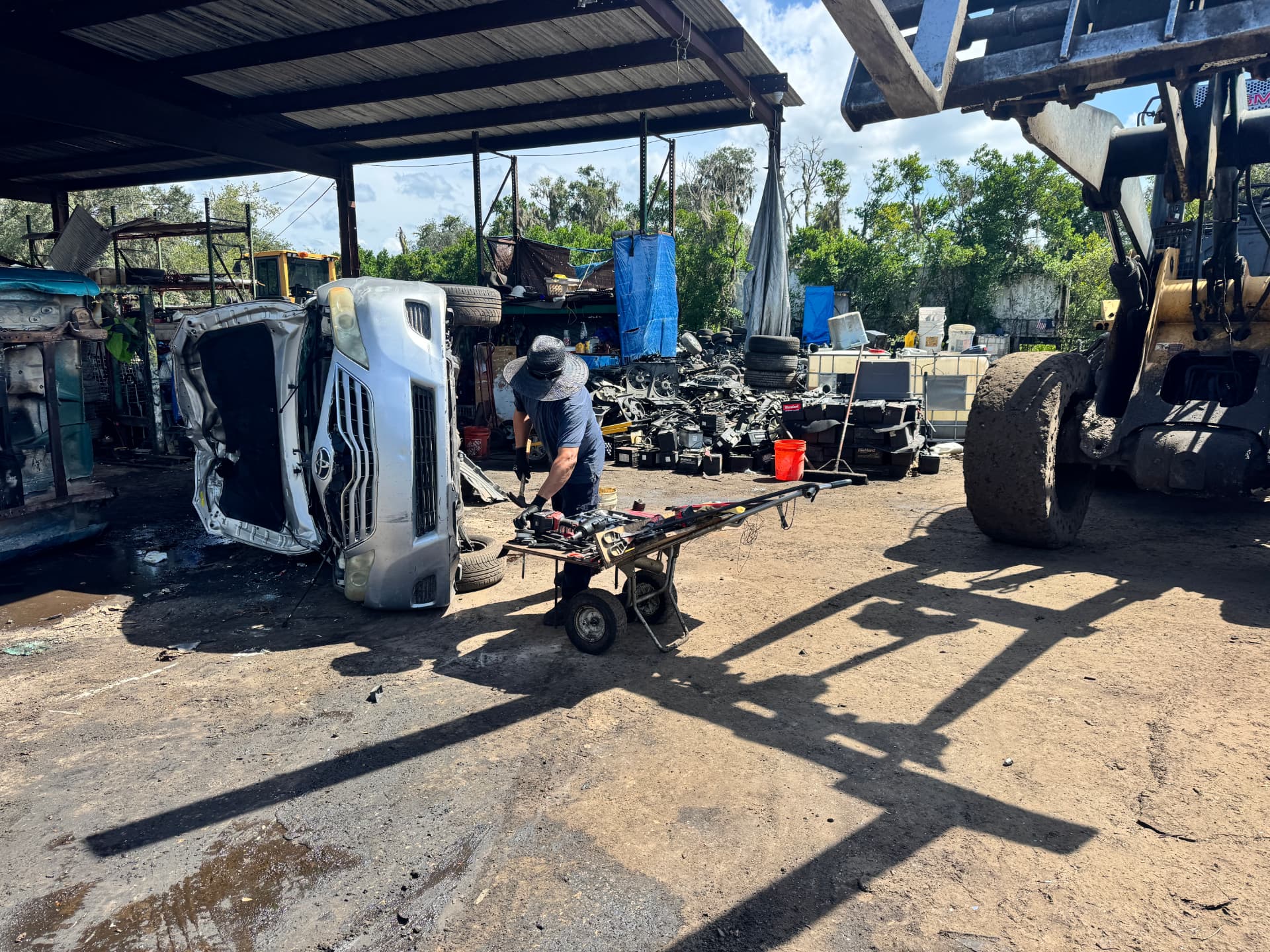 Dismantling area with sorted auto parts